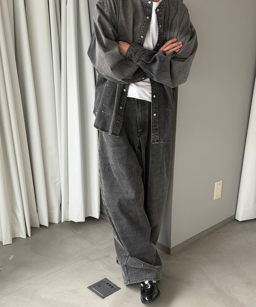 Perushu(ペルーシュ)の「FADED CHECK WIDE DENIM PANTS/フェードチェックワイドデニムパンツ(その他パンツ・メンズ・ブラック/ブラウン・LARGE/MEDIUM/SMALL)」の22枚目の写真