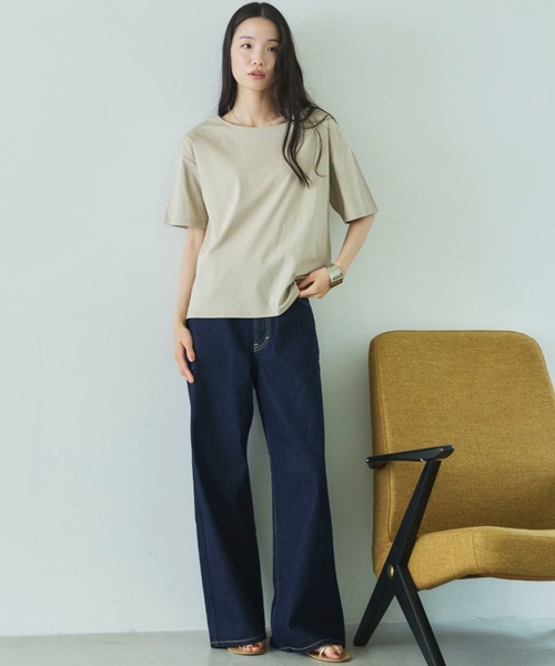 Doux archives(ドゥアルシーヴ)の「【吸湿透気】ボートネック半袖プルオーバー(Tシャツ/カットソー・レディース・モカ/グレイッシュベージュ/ブラック・FREE)」の8枚目の写真