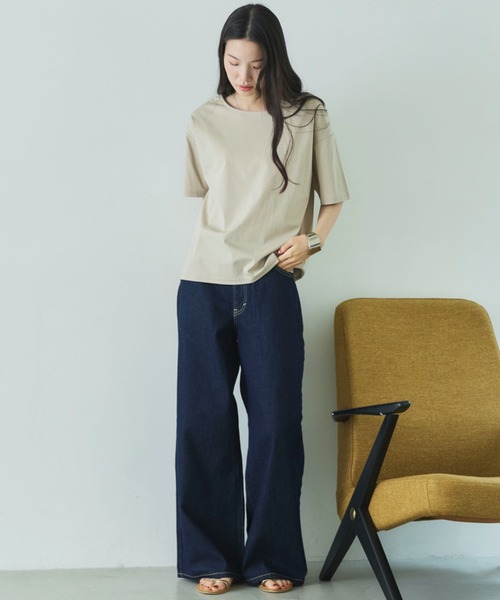 Doux archives(ドゥアルシーヴ)の「【吸湿透気】ボートネック半袖プルオーバー(Tシャツ/カットソー・レディース・モカ/グレイッシュベージュ/ブラック・FREE)」の9枚目の写真