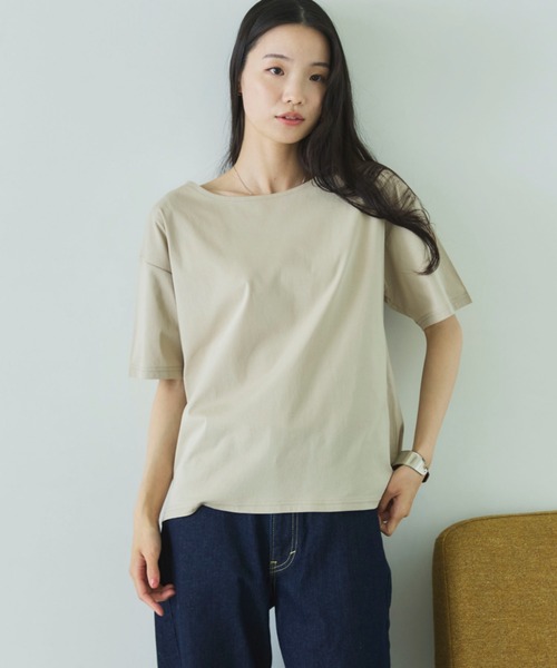 Doux archives(ドゥアルシーヴ)の「【吸湿透気】ボートネック半袖プルオーバー(Tシャツ/カットソー・レディース・モカ/グレイッシュベージュ/ブラック・FREE)」の16枚目の写真