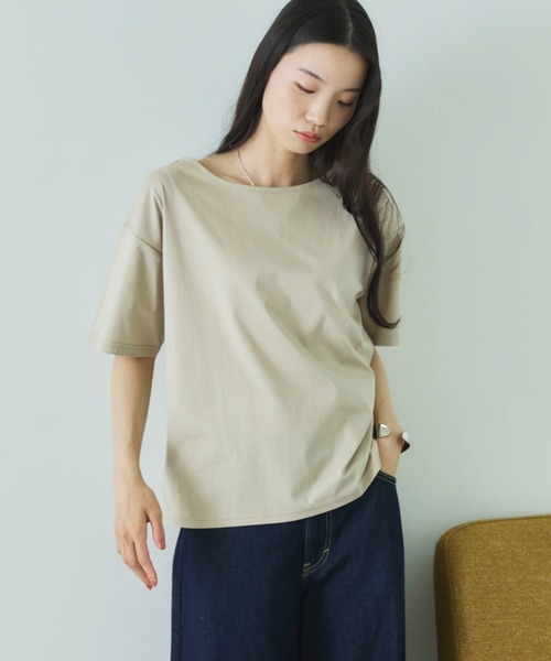 Doux archives(ドゥアルシーヴ)の「【吸湿透気】ボートネック半袖プルオーバー(Tシャツ/カットソー・レディース・モカ/グレイッシュベージュ/ブラック・FREE)」の17枚目の写真