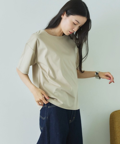 Doux archives(ドゥアルシーヴ)の「【吸湿透気】ボートネック半袖プルオーバー(Tシャツ/カットソー・レディース・モカ/グレイッシュベージュ/ブラック・FREE)」の20枚目の写真