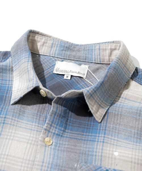 Universal Style Wear(ユニバーサルスタイルウェア)の「Universal Style Wear/ユニバーサルスタイルウェア Plaid damage shirt(シャツ/ブラウス・メンズ・ブルー/ブラック・X-LARGE/LARGE/MEDIUM)」の3枚目の写真