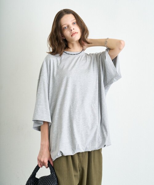 CIAOPANIC TYPY（チャオパニックティピー）の「【WEB限定】【UNISEX】裾バルーンビックシルエットTEE（Tシャツ/カットソー・レディース・ベージュ/ピンク/グリーン/ライトグレー/ホワイト/グレー/ブラック・LARGE/MEDIUM）」の20枚目の写真