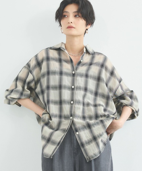 BARNYARDSTORM(バンヤードストーム)の「【先行予約】シアーチェックシャツ / JAPAN FABRIC【WEB限定カラー】(シャツ/ブラウス・レディース・ライトブルー/ベージュ/ブラウン/ブラック・S/M)」の3枚目の写真