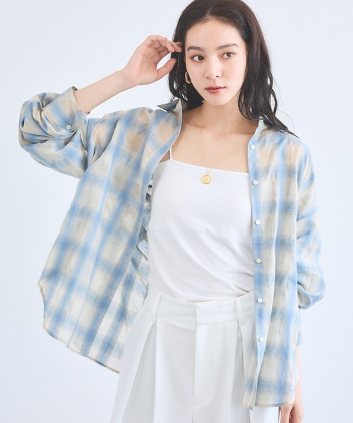 BARNYARDSTORM(バンヤードストーム)の「【先行予約】シアーチェックシャツ / JAPAN FABRIC【WEB限定カラー】(シャツ/ブラウス・レディース・ライトブルー/ベージュ/ブラウン/ブラック・S/M)」の14枚目の写真