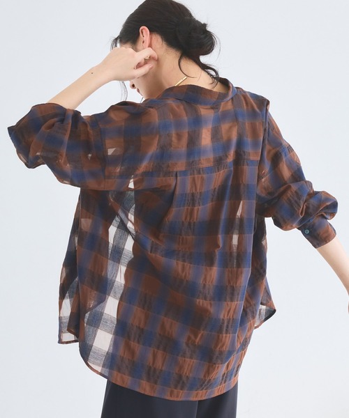 BARNYARDSTORM(バンヤードストーム)の「【先行予約】シアーチェックシャツ / JAPAN FABRIC【WEB限定カラー】(シャツ/ブラウス・レディース・ライトブルー/ベージュ/ブラウン/ブラック・S/M)」の9枚目の写真