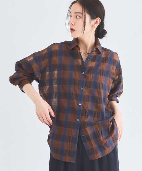 BARNYARDSTORM(バンヤードストーム)の「【先行予約】シアーチェックシャツ / JAPAN FABRIC【WEB限定カラー】(シャツ/ブラウス・レディース・ライトブルー/ベージュ/ブラウン/ブラック・S/M)」の8枚目の写真