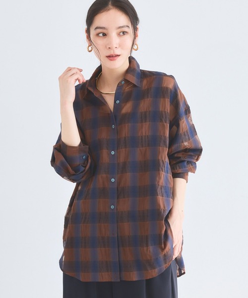 BARNYARDSTORM(バンヤードストーム)の「【先行予約】シアーチェックシャツ / JAPAN FABRIC【WEB限定カラー】(シャツ/ブラウス・レディース・ライトブルー/ベージュ/ブラウン/ブラック・S/M)」の20枚目の写真