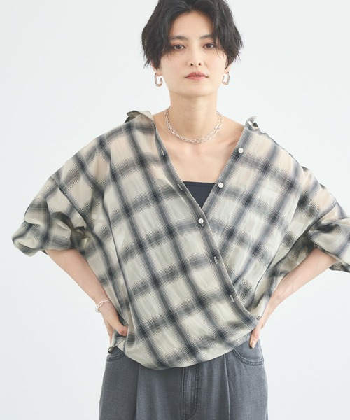 BARNYARDSTORM(バンヤードストーム)の「【先行予約】シアーチェックシャツ / JAPAN FABRIC【WEB限定カラー】(シャツ/ブラウス・レディース・ライトブルー/ベージュ/ブラウン/ブラック・S/M)」の11枚目の写真