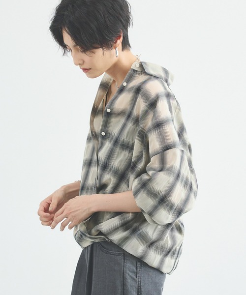 BARNYARDSTORM(バンヤードストーム)の「【先行予約】シアーチェックシャツ / JAPAN FABRIC【WEB限定カラー】(シャツ/ブラウス・レディース・ライトブルー/ベージュ/ブラウン/ブラック・S/M)」の12枚目の写真