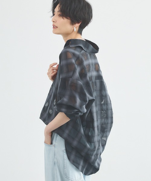BARNYARDSTORM(バンヤードストーム)の「【先行予約】シアーチェックシャツ / JAPAN FABRIC【WEB限定カラー】(シャツ/ブラウス・レディース・ライトブルー/ベージュ/ブラウン/ブラック・S/M)」の6枚目の写真