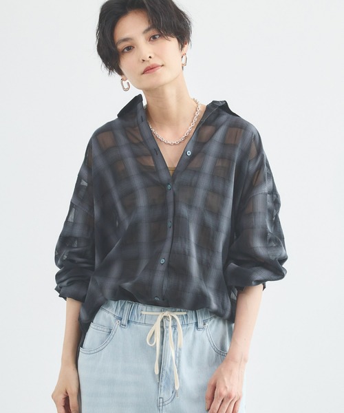 BARNYARDSTORM(バンヤードストーム)の「【先行予約】シアーチェックシャツ / JAPAN FABRIC【WEB限定カラー】(シャツ/ブラウス・レディース・ライトブルー/ベージュ/ブラウン/ブラック・S/M)」の5枚目の写真