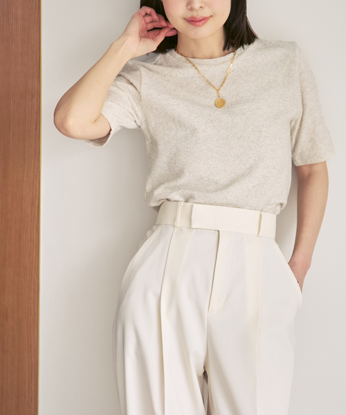 PROTAGONISTA(プロタゴニスタ)の「PROTAGONISTA/プロタゴニスタ クルーネックTシャツ(Tシャツ/カットソー・レディース・ブラック/ライトグレー・FREE)」の1枚目の写真