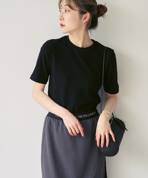 PROTAGONISTA(プロタゴニスタ)の「PROTAGONISTA/プロタゴニスタ クルーネックTシャツ(Tシャツ/カットソー・レディース・ブラック/ライトグレー・FREE)」の7枚目の写真