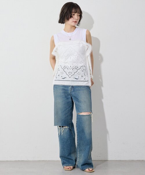 Whim Gazette(ウィムガゼット)の「カットワークレースキャミ/セットアップ可(キャミソール・レディース・ピンクベージュ/オフホワイト・FREE)」の3枚目の写真