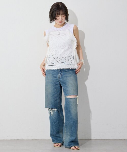 Whim Gazette(ウィムガゼット)の「カットワークレースキャミ/セットアップ可(キャミソール・レディース・ピンクベージュ/オフホワイト・FREE)」の9枚目の写真