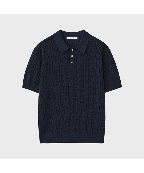 SUARE（スアレ）の「シアーケーブルハーフカラーニット - 5カラー（Tシャツ/カットソー・メンズ・ブラック/ネイビー/ブラウン/アイボリー/サンドベージュ・MEDIUM/LARGE/X-LARGE）」の5枚目の写真