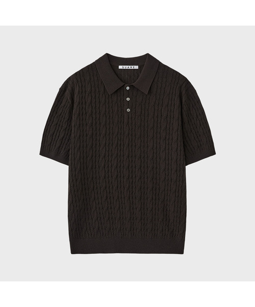 SUARE（スアレ）の「シアーケーブルハーフカラーニット - 5カラー（Tシャツ/カットソー・メンズ・ブラック/ネイビー/ブラウン/アイボリー/サンドベージュ・MEDIUM/LARGE/X-LARGE）」の3枚目の写真