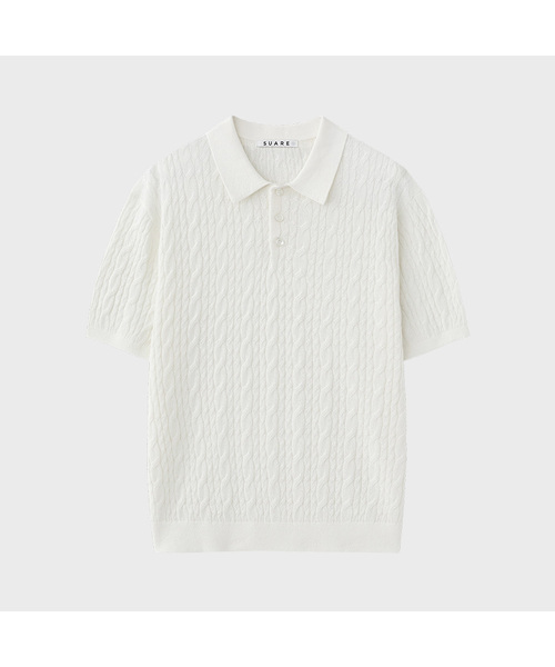 SUARE（スアレ）の「シアーケーブルハーフカラーニット - 5カラー（Tシャツ/カットソー・メンズ・ブラック/ネイビー/ブラウン/アイボリー/サンドベージュ・MEDIUM/LARGE/X-LARGE）」の2枚目の写真
