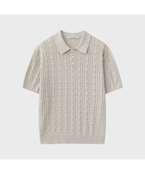 SUARE（スアレ）の「シアーケーブルハーフカラーニット - 5カラー（Tシャツ/カットソー・メンズ・ブラック/ネイビー/ブラウン/アイボリー/サンドベージュ・MEDIUM/LARGE/X-LARGE）」の4枚目の写真