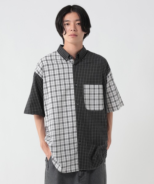 GEORGE'S(ジョージズ)の「バリエーションチェック半袖シャツ(Tシャツ/カットソー・メンズ・ネイビー/ブラック/パープル・MEDIUM/LARGE)」の1枚目の写真