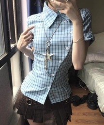 アシンメトリーボタンシャツブラウス