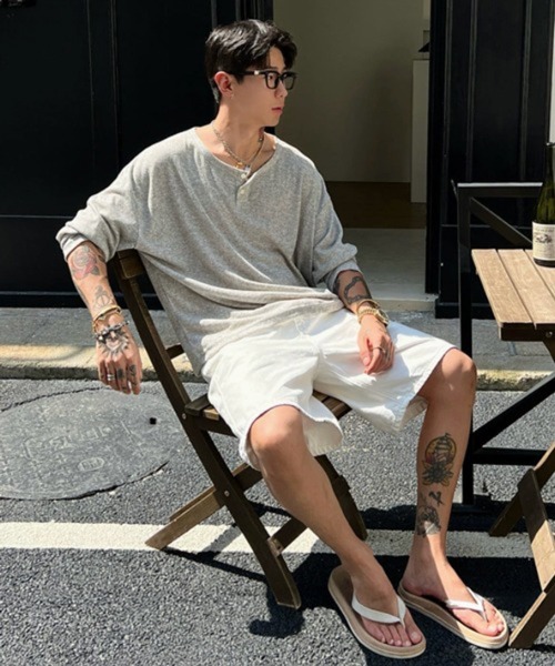 NOWLE(ノウル)の「【NOWLE】ルーズシルエット ヘンリーネック リブ ロングスリーブ Tシャツ / メランジ シアー ロンT(Tシャツ/カットソー・メンズ・ピンク/グレー/ブラック・X-LARGE/LARGE/MEDIUM)」の4枚目の写真