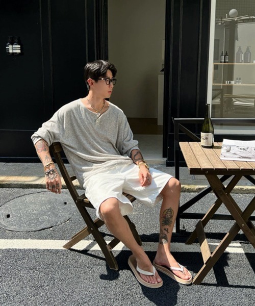 NOWLE(ノウル)の「【NOWLE】ルーズシルエット ヘンリーネック リブ ロングスリーブ Tシャツ / メランジ シアー ロンT(Tシャツ/カットソー・メンズ・ピンク/グレー/ブラック・X-LARGE/LARGE/MEDIUM)」の6枚目の写真