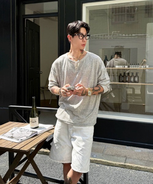 NOWLE(ノウル)の「【NOWLE】ルーズシルエット ヘンリーネック リブ ロングスリーブ Tシャツ / メランジ シアー ロンT(Tシャツ/カットソー・メンズ・ピンク/グレー/ブラック・X-LARGE/LARGE/MEDIUM)」の8枚目の写真