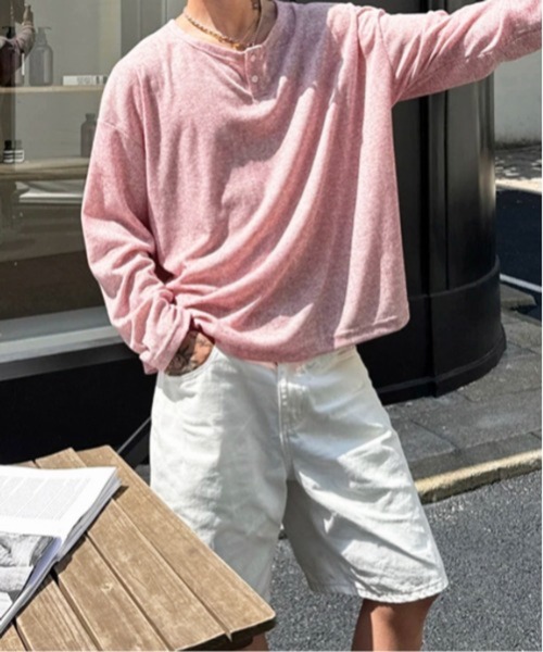 NOWLE(ノウル)の「【NOWLE】ルーズシルエット ヘンリーネック リブ ロングスリーブ Tシャツ / メランジ シアー ロンT(Tシャツ/カットソー・メンズ・ピンク/グレー/ブラック・X-LARGE/LARGE/MEDIUM)」の9枚目の写真