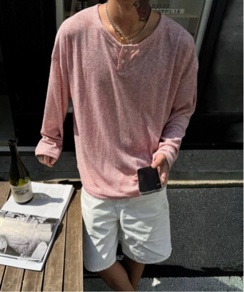 NOWLE(ノウル)の「【NOWLE】ルーズシルエット ヘンリーネック リブ ロングスリーブ Tシャツ / メランジ シアー ロンT(Tシャツ/カットソー・メンズ・ピンク/グレー/ブラック・X-LARGE/LARGE/MEDIUM)」の10枚目の写真