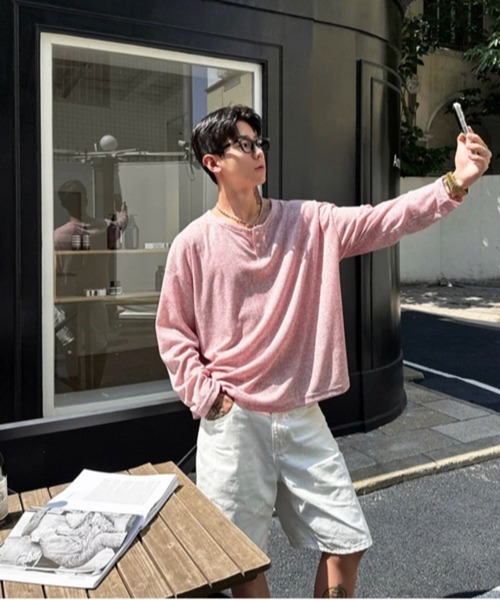 NOWLE(ノウル)の「【NOWLE】ルーズシルエット ヘンリーネック リブ ロングスリーブ Tシャツ / メランジ シアー ロンT(Tシャツ/カットソー・メンズ・ピンク/グレー/ブラック・X-LARGE/LARGE/MEDIUM)」の11枚目の写真
