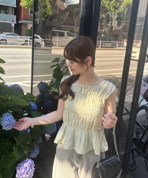 mellowneon(メロウネオン)の「チェックギャザーフリルブラウス&シュシュセット(シャツ/ブラウス・レディース・ライム/ブルー系その他/ピンク・FREE)」の9枚目の写真