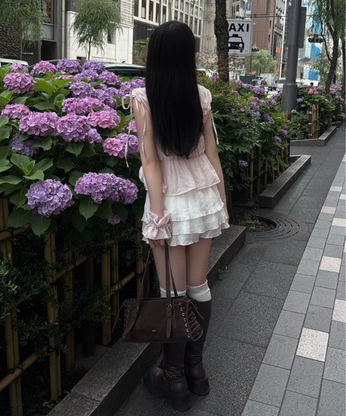 mellowneon(メロウネオン)の「チェックギャザーフリルブラウス&シュシュセット(シャツ/ブラウス・レディース・ライム/ブルー系その他/ピンク・FREE)」の15枚目の写真