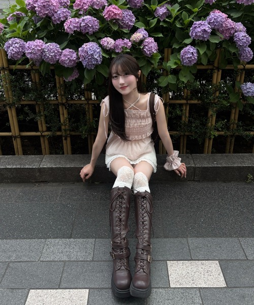 mellowneon(メロウネオン)の「チェックギャザーフリルブラウス&シュシュセット(シャツ/ブラウス・レディース・ライム/ブルー系その他/ピンク・FREE)」の16枚目の写真