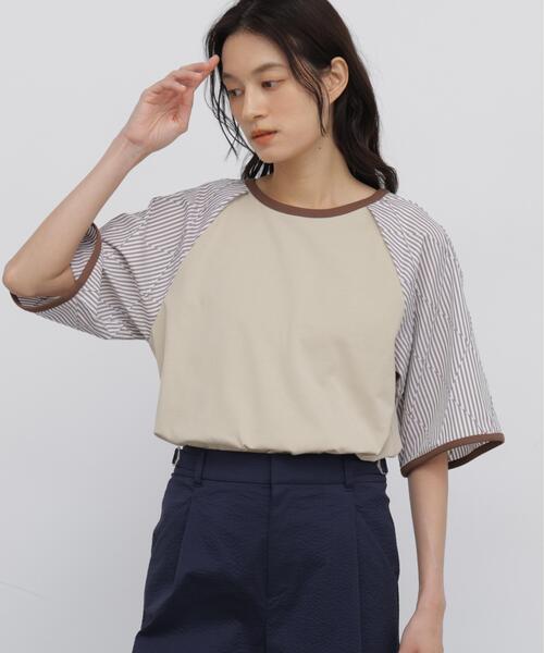 human woman(ヒューマンウーマン)の「◆ラグランスリーブリンガーTシャツ(Tシャツ/カットソー・レディース・ベージュ/ネイビー・MEDIUM)」の16枚目の写真