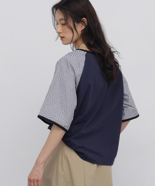 human woman(ヒューマンウーマン)の「◆ラグランスリーブリンガーTシャツ(Tシャツ/カットソー・レディース・ベージュ/ネイビー・MEDIUM)」の11枚目の写真