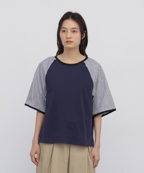 human woman(ヒューマンウーマン)の「◆ラグランスリーブリンガーTシャツ(Tシャツ/カットソー・レディース・ベージュ/ネイビー・MEDIUM)」の9枚目の写真
