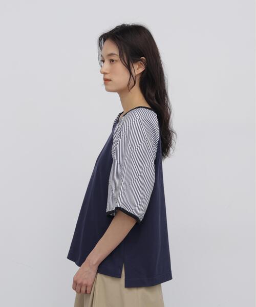human woman(ヒューマンウーマン)の「◆ラグランスリーブリンガーTシャツ(Tシャツ/カットソー・レディース・ベージュ/ネイビー・MEDIUM)」の8枚目の写真