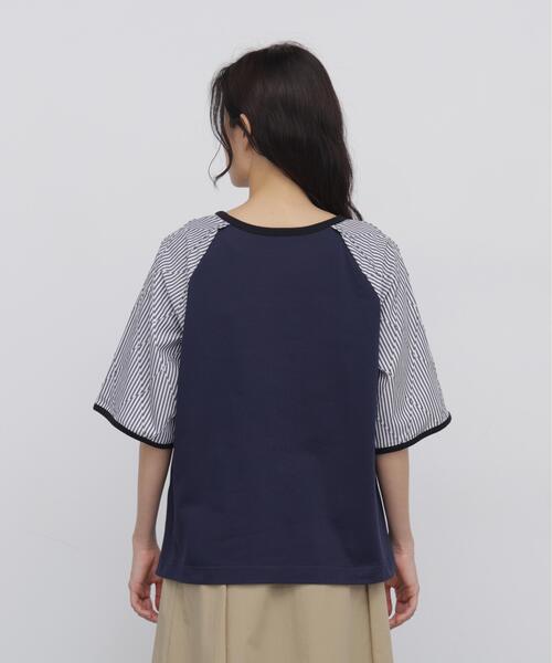human woman(ヒューマンウーマン)の「◆ラグランスリーブリンガーTシャツ(Tシャツ/カットソー・レディース・ベージュ/ネイビー・MEDIUM)」の7枚目の写真