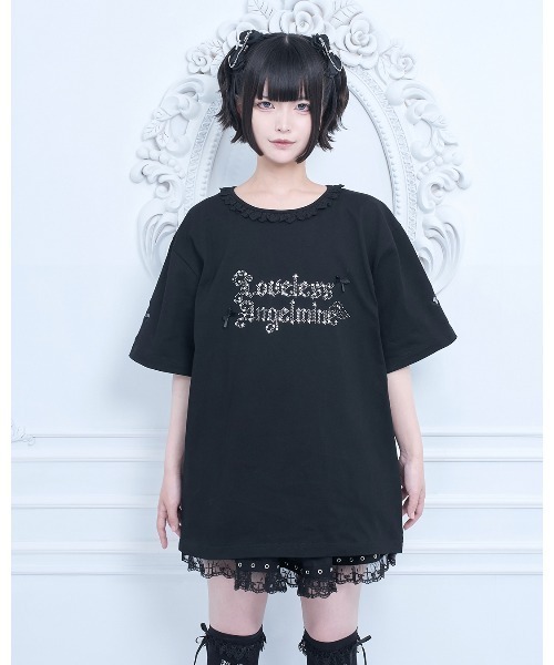 mine by LAFARY(マインバイラファリー)の「エンジェルストーンTシャツ(Tシャツ/カットソー・レディース・ホワイト/ブラック・FREE)」の1枚目の写真