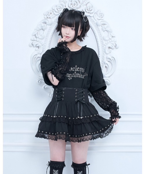 mine by LAFARY(マインバイラファリー)の「エンジェルストーンTシャツ(Tシャツ/カットソー・レディース・ホワイト/ブラック・FREE)」の4枚目の写真