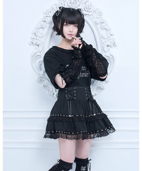 mine by LAFARY(マインバイラファリー)の「エンジェルストーンTシャツ(Tシャツ/カットソー・レディース・ホワイト/ブラック・FREE)」の6枚目の写真