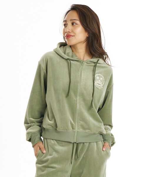 BILLABONG(ビラボン)の「BILLABONG/ビラボン ジップアップ パーカー ベロア セットアップ対応 SURF CAMP PALM 73 ZIP HOODIE BG014011(パーカー・レディース・ブルー/アイボリー/オリーブ・M/L)」の1枚目の写真