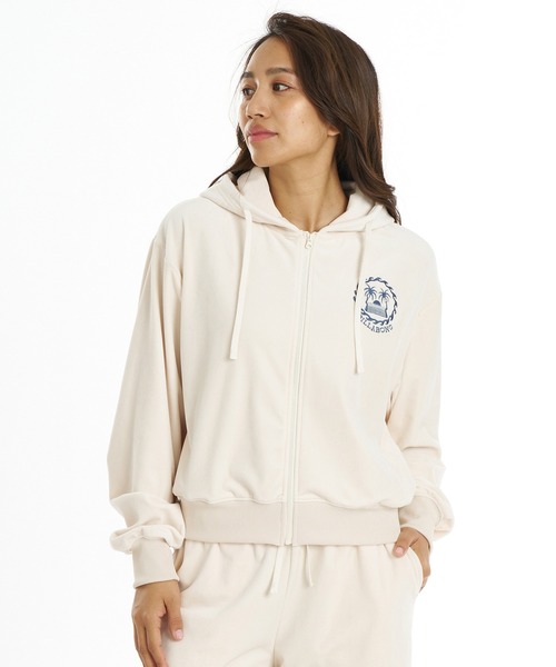 BILLABONG(ビラボン)の「BILLABONG/ビラボン ジップアップ パーカー ベロア セットアップ対応 SURF CAMP PALM 73 ZIP HOODIE BG014011(パーカー・レディース・ブルー/アイボリー/オリーブ・M/L)」の4枚目の写真