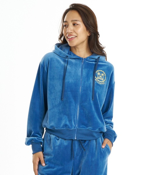 BILLABONG(ビラボン)の「BILLABONG/ビラボン ジップアップ パーカー ベロア セットアップ対応 SURF CAMP PALM 73 ZIP HOODIE BG014011(パーカー・レディース・ブルー/アイボリー/オリーブ・M/L)」の14枚目の写真