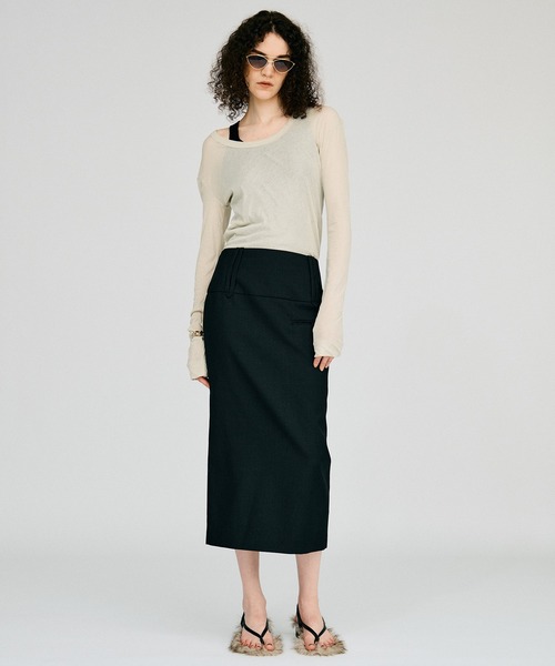PRANK PROJECT(プランクプロジェクト)の「【2026Autumn Pre-Order】ワイドベルトミディスカート / Wide Belt Midi Skirt(スカート・レディース・カーキ/ブラック/マルチ・38/36)」の4枚目の写真