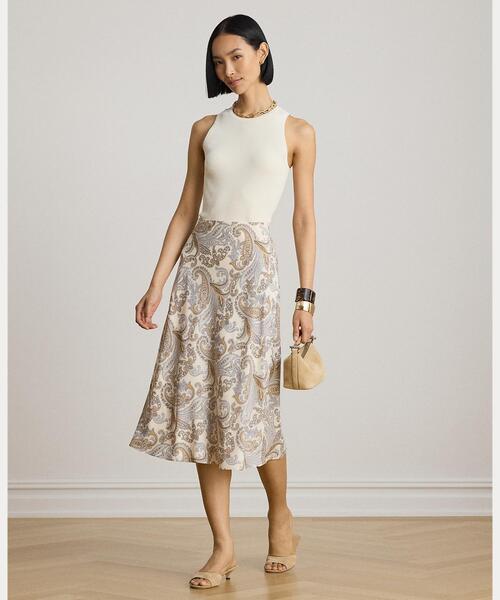 LAUREN RALPH LAUREN(ローレン ラルフ ローレン)の「ペイズリー クレープ ミディ スカート(スカート・レディース・ホワイト・2/0/4/6/00)」の1枚目の写真
