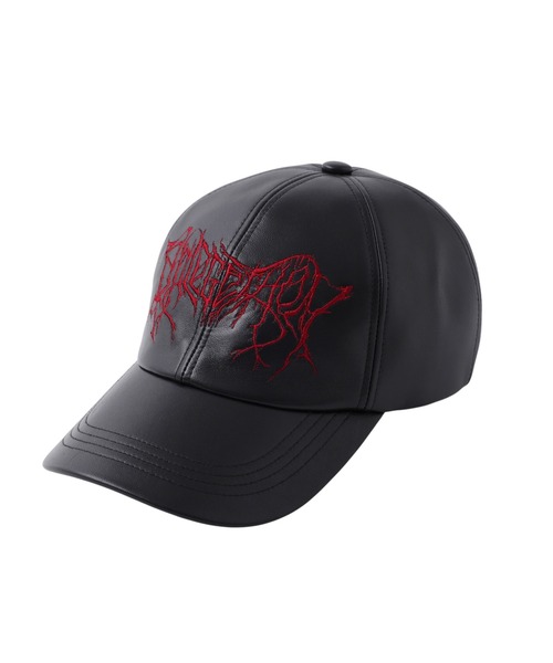 JOHN LAWRENCE SULLIVAN(ジョンローレンスサリバン)の「EMBROIDERED LEATHER CAP(キャップ・メンズ・ブラック・ONE SIZE)」の2枚目の写真